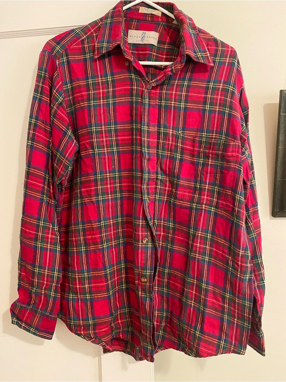 River Trader Vintage Red Plaid Flannel Shirt 100% Cotton Men’s Medium